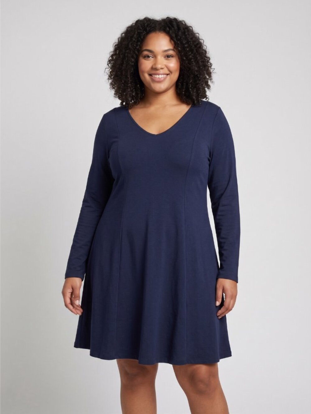 NWT Chamllymers Navy Blue Long Sleeve V-Neck A-Line Dress Large